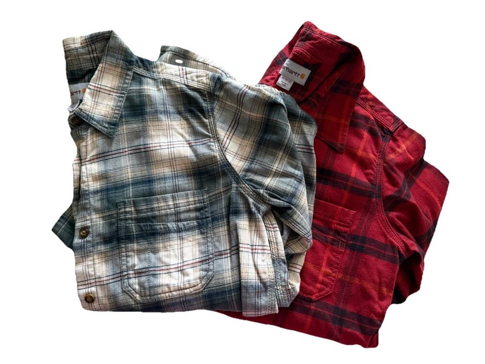 Carhartt Women’s Plaid Flannel Button Ups Lot Of 2 - Size Medium Red & Blue